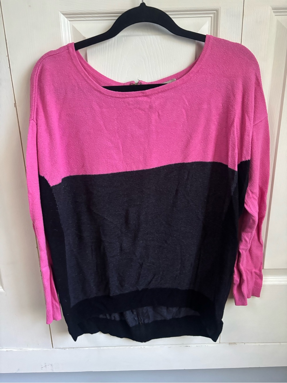 Women's Pink and Black Colorblock Boatneck Sweater - Unbranded
